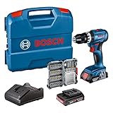 Bosch Professional 18V System Akku Schlagbohrschrauber GSB 18V-45 (Drehzahl 1.900 min⁻¹, inkl. 2x 2.0Ah Akku, Zubehöre, GAL 18V-20, L-Case) – Amazon Exclusive Set