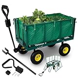 Arebos Bollerwagen | Gartenwagen | mit Profilreifen | 550kg belastbar | faltbar | grün | herausnehmbare Plane | kugelgelagerte Stahlfelgen | inkl. Handgriff & Deichsel | Plattformwagen