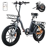 VAKOLE E Bike Klapprad 20 Zoll Fatbike mit 48V 20Ah Akku, Bis zu 110KM, E-Fahrrad mit Korb & APP, Hydraulische Scheibenbremse, Elektrofahrräder für Damen Herren