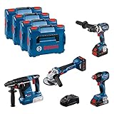 Bosch Professional 18V System Combo Kit: GSR 18V-110 C + GDX 18V-210 C + GWS 18V-10 + GBH 18V-24 C (inkl. 2x Akku ProCORE 5.5Ah, 1x Akku ProCORE 4.0Ah, Ladegerät GAL 1880 CV, L-BOXX)