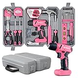 Hi-Spec 58 tlg. Werkzeugkoffer Pink mit 8V USB Akkuschrauber für Frauen. Werkzeugkoffer gefüllt für Haushalt DIY Reparatur und Wartung. Werkzeug für Frauen!