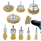 Dunkwckore 9-Teiliges Drahtbürste Bohrmaschine set, Rundschaft 6mm Messingbürste Bohrmaschine, Stahlbürste, Drahtbürste Akkuschrauber, Akkuschrauber Schleifaufsatz, Topfbürste Stahlbürsten für Bohrer