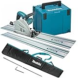 Makita SP6000J2 Tauchsäge 240 V, 165 mm mit 2 x 1,5 m Schienen, Verbindungsstange und Tasche. Elektrische Tauchsäge, 240 V mit Zubehör