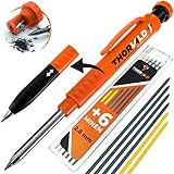 THORVALD Robuster Tieflochmarker Bleistift [+ 7 Minen + Spitzer + Schreibgriff] Set - Zimmermannsbleistift Dicke -Bohrlochmarker Druckbleistift Handwerker Holz Metall Beton Bau Baustelle