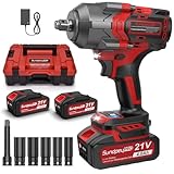 SundpeyPRO 1200Nm Akku Schlagschrauber 8000mAh - 1/2 Bürstenloser Schlagschrauber Akku mit 2 * 4.0Ah Li-Ion Akku, 5 Stecknüsse, Verlängerungsstange, 21V Impact Wrench für Autoreifen Gerüstbau