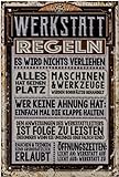 Wetterfestes Alu-Dibond Werkstatt Schild - WERKSTATT Regeln und Gesetze - Lustiger Spruch, Garagen und Schrauber Deko - 30 x 20 cm