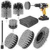 8 Stück Bürstenaufsatz Bohrmaschine Set, Befestigung Bürste Drill Brush für Akkuschrauber Power Scrubber Drill Brush Attachment mit Reinigungstuch für Auto Felgen Fliesen Küche Böden Badewanne