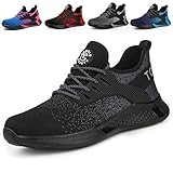 AONETIGER Sicherheitsschuhe Herren Damen Leicht Arbeitsschuhe Stahlkappe Sportlich Schutzschuhe Atmungsaktiv rutschfest Schuhe Sneaker(Größe 43,Schwarz)