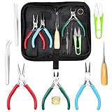 Swpeet Mini Jewelry Making Tools 9Pcs 4.5Inch Schmuck machen Sortimente Kit, 3 Arten Schmuck Zange Nadelzange Runde Nase Zange Drahtschneider, mit Ahle, Pinzette, Fingerhut Ring