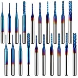 ASNOMY 20Pcs Nano Blue Coat Schaftfräser CNC Gravierfräser, 0.8-3.175mm CNC Spiralfräser Router Bits mit 1/8' Schaft, CNC Fräser-Satz für Kunststoff, Aluminium, Leiterplatten, Holz