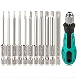 Hakkin 12 Stück Torx Bit set Lang T6-T40 Schraubendreher Bitsatz 75 mm Sternschraubenzieher 1/4' Magnetisch Sternenkopf Schraubenziehe Set S2 Torx Bits Satz mit Griff Akkuschrauber Werkzeuge T20 T25