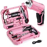 WORKPRO Werkzeugset Rosa pink 18 tlg. mit USB C Akkuschrauber klein, pinker Werkzeugkoffer gefüllt Haushalt, Werkzeugsatz für Heimwerker, Kinder, DIY Bastelei