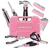 WORKPRO Werkzeugset 35tlg. Rosa Werkzeugsatz, Werkzeugkoffer bestückt, tägliche Werkzeuge, mit Schraubendreher, Zange, Maßband, Innensechskantschlüssel für Heimbedarf, Geschenk für DIY-Anfänger