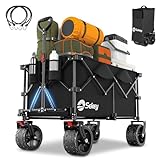 Sekey XXL Plus Bollerwagen Faltbar mit Bremsen 200L 150KG Belastbar, 17x10 cm Extra Breite Reifen All Terrain Bollerwagen, Patentiert Zusammenfaltbar aus Vier Richtungen, XXL-PlusB 4011, Schwarz