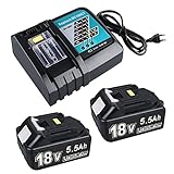 Ersatz Akku für Makita akku 18V 2 x 18V 5500mAh Ersatz Akku für Makita 18V Akku mit DC18RC Ladegerät Kompatibel mit BL1860 BL1860B BL1850 BL1850B BL1840 BL1830 BL1820 LXT400 DC18RA DC18RC DC18RD..