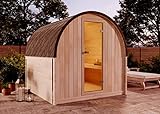 FinnTherm Fasssauna aus Holz ScandiPod Comfort, Outdoor-Sauna modern, Außensauna Garten mit 42 mm Wandstärke, Saunahaus 204 x 220 x 210 cm, naturbehandelt oder Thermoholz