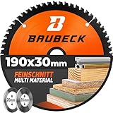 BAUBECK Sägeblatt 190x30 inkl. 20mm/16mm Reduzierringe - Multi Material Feinschnitt - Kreissägeblatt 190x30 für Holz, Aluminium, Metall uvm. - Sägeblatt 190x20 und Sägeblatt 190x16