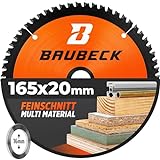 BAUBECK Sägeblatt 165x20 inkl. 16mm Reduzierring - Multi Material Feinschnitt - Kreissägeblatt 165x20 für Holz, Aluminium, Metall uvm. - Sägeblatt 165 - Kreissägeblatt 165x16