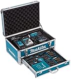 Makita Akku-Schlagbohrschrauber 18 V / 3 Ah im Zubehörset, Blau, Alukoffer (96 tlg.)