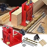 Pocket Hole Jig Set, Taschenloch Bohrschablone Taschenloch Dübelfräse Werkzeug Bohrer Set Bohrhilfe Schrägloch Bohrhilfe Schräg Bohrvorrichtung 10 Schrauben 10 Dübelhilfe 2 Bohrer 1 Paar Handschuhe