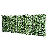 Outsunny Künstliche Hecke Efeu Sichtschutz, Efeu-Zaun mit UV-Schutz, Heckenpflanze, Balkon Sichtschutz Wanddekoration für Garten, Terrasse, Grün, 3 x 1 m