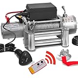 ROTFUCHS Elektrische Seilwinde 12v mit Funkfernbedienung – 5909 kg 13000 lbs, 6 PS Power Offroad 4x4 Motorwinde Umlenkrolle Forst Seilzug mit Stahlseil, Silber