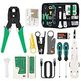 BURNNOVE 18 in 1 Netzwerk Reparaturwerkzeuge Professionell Netzwerk Werkzeug Set LAN Kabel Tester für RJ45, RJ11, RJ12 Netzwerk Kabeltester Kit mit 17 Anschlüssen und 2M Netzwerkkabel