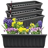 Hausfelder Blumenkasten 4er Set mit Wasserspeicher und Wasserstandsanzeige, Pflanzkasten für Garten und Balkon witterungsbeständig für Innen und Außen (Anthrazit-Schwarz, 60cm lang - 4er Set)