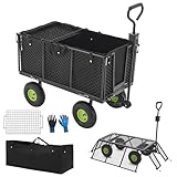 Juskys Metall Gartenwagen 550 kg belastbar - Handwagen mit Luftreifen, Plane & Handschuhen - Transportwagen faltbar & klappbar - Bollerwagen Garten