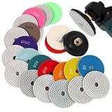 14PCS Diamant nass Polierscheiben mit M14 Gummi-Stützteller Wollfilz,100mm Marmor Polierset Schleifpads für Granit Beton Fliesen Stein Schleifen,50-8000 Schleifscheibe für winkelschleifer, Bohrer