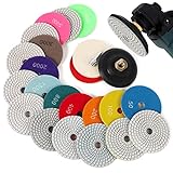 14PCS Diamant nass Polierscheiben mit M14 Gummi-Stützteller Wollfilz,100mm Marmor Polierset Schleifpads für Granit Beton Fliesen Stein Schleifen,50-8000 Schleifscheibe für winkelschleifer, Bohrer