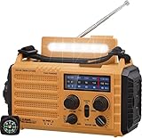 Tragbare Solar, Notfall Radio mit Kurbel, Dynamo Wetter AM/FM/SW Radio,4000mAh Wiederaufladbare Powerbank,USB-Handy-Lader,LED Taschenlampe & Leseleuchte,SOS Alarm,Kompass für Camping Ourdoor