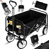 KESSER® Bollerwagen faltbar Handwagen Transportkarre Gerätewagen | inkl. 2 Netztaschen & Cover | klappbar | PVC-Reifen | bis 80 kg Tragkraft transportwagen Gartenanhänger ohne Dach, Schwarz/Black