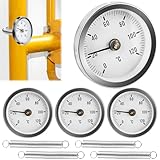 4 Stück Anlegethermometer Heizungsrohr, Bimetall Industrielles Rohrthermometer Anlege-Zeigerthermometer 0-120 °C 63 mm für Heizanlagen und Kessel Temperaturanzeige Befestigung mit Clip-On Feder