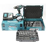 Makita DHP482JX13 Akku-Schlagbohrschrauber 18V / 3,0 Ah, 2 Akkus + Ladegerät im MAKPAC + 120-tlg. Zubehör-Set im MAKPAC Petrol/Schwarz