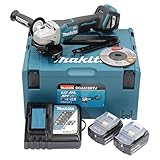 Makita DGA515RTJ Akku-Winkelschleifer 18 V mit Paddleschalter / 5,0 Ah, 2 Akkus + Ladegerät im MAKPAC