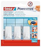 tesa Powerstrips Haken Small ECKIG - Selbstklebender Wandhaken für Glas, Kacheln, Holz, Kunststoff und andere Untergründe - Weiß