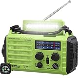 AM/FM/SW Baustellenradio Kurbelradio, Tragbares 5-Wege Wetter Solar Radio,Dynamo Handkurbel,Power Bank,LED Camping Licht,SOS-Alarm,Kompass,USB-Anschluss zum Aufladen des Mobiltelefons im Notfall