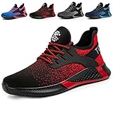 AONETIGER Sicherheitsschuhe Herren Damen Leicht Arbeitsschuhe Stahlkappe Sportlich Schutzschuhe Atmungsaktiv rutschfest Schuhe Sneaker(Größe 41,Rot)