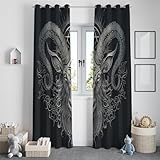 Dunkle Fantasie Baphomet-Kopf Vorhänge 150 x 166 cm Schwarz, Schallschutz Lärmminderung Blickdicht Ösen Gardinen, Druck Vorhang Wohnzimmer Schlafzimmer