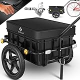 KESSER® Fahrradanhänger, Lastenanhänger, Handwagen mit Kupplung, Hochdeichsel, Transportanhänger Transportbox mit 70 Liter Volumen, Max. 60kg für Fahrräder mit 26'' - 28'', Schwarz