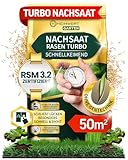 Heimwert Rasensamen schnellkeimend Turbo Nachsaat Grassamen schnellkeimend nach original RSM 3.2 Empfehlung aus hochwertigster Gräser Mischung - 1kg Sport und Spiel Rasen für 50 m2 - Made in Germany