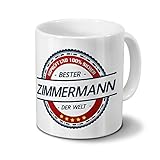 printplanet Tasse mit Beruf Zimmermann - Motiv Berufe - Kaffeebecher, Mug, Becher, Kaffeetasse - Farbe Weiß