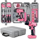 Hi-Spec 58 tlg. Werkzeugkoffer Pink mit 8V USB Akkuschrauber für Frauen. Werkzeugkoffer gefüllt für Haushalt DIY Reparatur und Wartung. Werkzeug für Frauen!