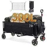 TIMBER RIDGE XXXL Bollerwagen Faltbar 300L 160KG mit Netze als Fallschutz Transportwagen mit Bremse Seitentasche Getränkehalter verstellbarem Griff, Gartenwagen Strandwagen für Alle Gelände Schwarz