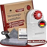 WEIDEBACH® Heizungsentlüftungsschlüssel mit Auffangbehälter (140ml), Heizungsentlüfter inkl. Mikrofasertuch & Mini Entlüftungsschlüssel für enge Zwischenräume, Entlüfter für jede Heizung, breite Form