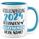 Tasse personalisiert Gesellenprüfung Geschenk Gesellenprüfung 2024 geschafft - Glückwunsch dein Name Geschenkidee Kaffee-Becher Kaffeetasse Tasse mit Spruch personalisierbar eigener Name