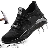 Mitudidi Sicherheitsschuhe 42 Stahlkappe Herren S3 Schutzschuhe Arbeitsschuhe Männer Leicht Sportlich Schuhe Unisex Outdoor Atmungsaktiv Sneaker Stylisch Trekkingschuhe Schwarz Grau