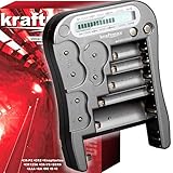 kraftmax Batterietester V2 Professional - Universal Batterie und Akku Testgerät mit LCD Display und Knopfzellen Test - NEUSTE Version