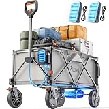 Litheli Elektrokarre Bollerwagen,Bollerwagen Faltbar, mit 20cm Geländereifen, 200L Fassungsvermögen, 60kg Traglast, 2 Bremsen, geeignet für Camping, Garten, Strand, Einkauf Grau (New Batterien)